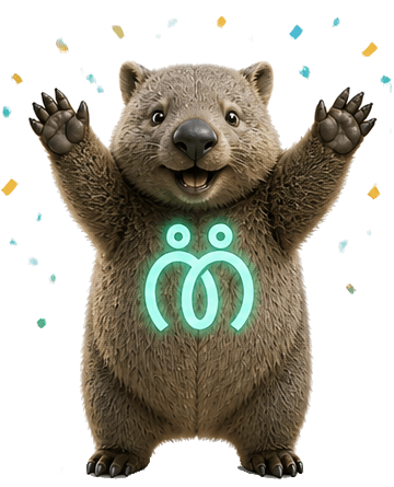 Finn the finance wombat celebrating